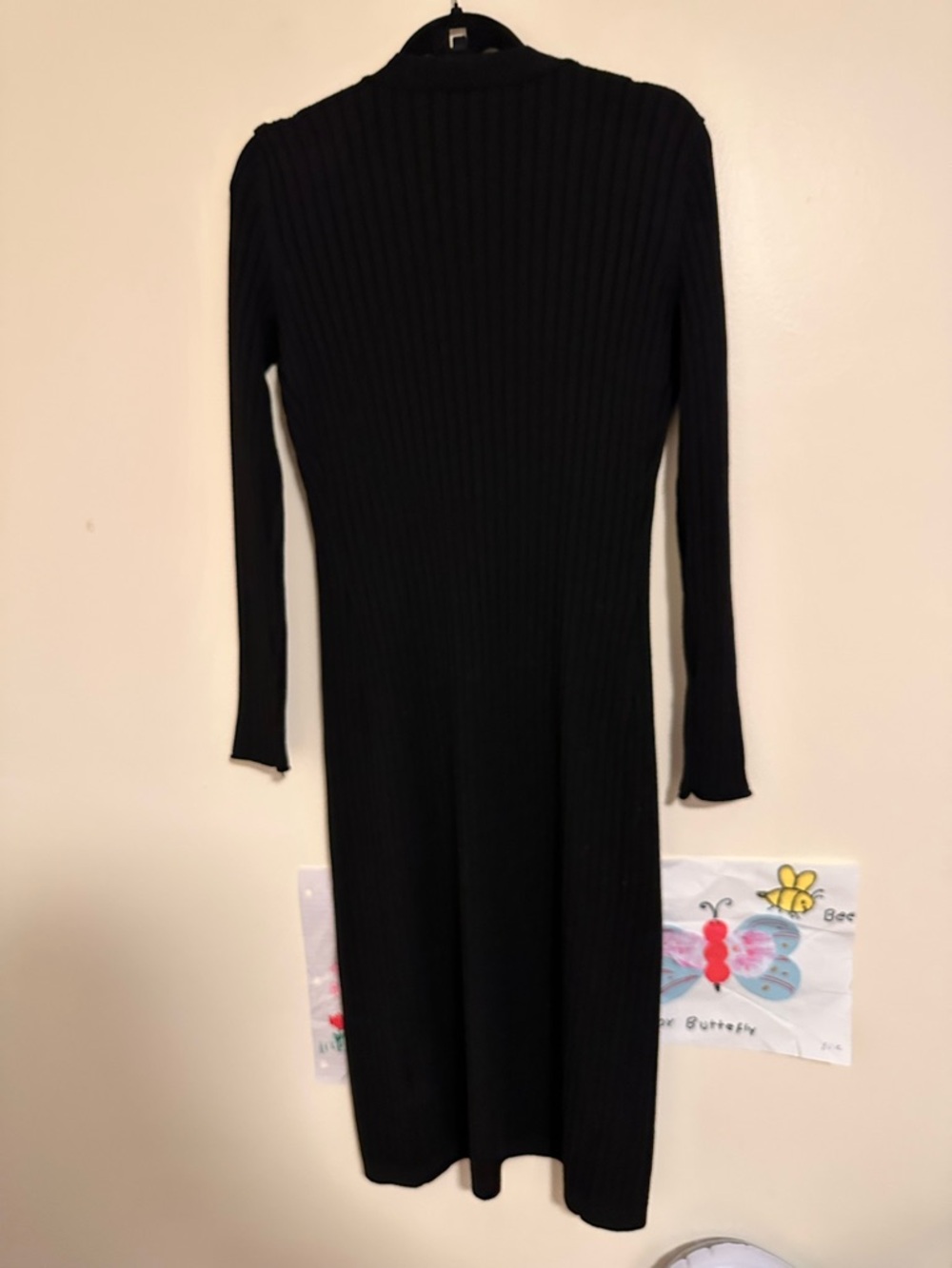 Long Black Ribbed Button-Front Cardigan - Picture 2 of 3